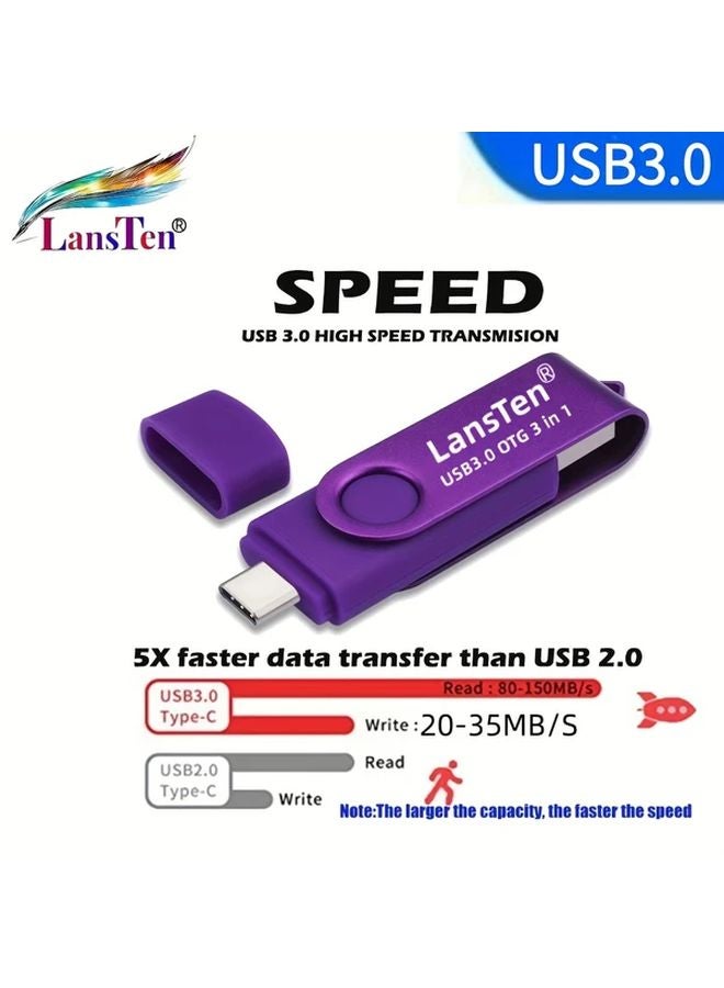 LansTen 16GB 3 In 1 OTG Flash Drive Type C Micro USB USB 3 0 High Speed Memory Stick - Image 3